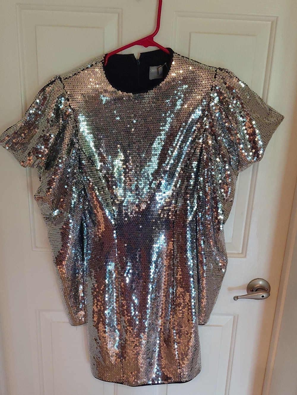 ASOS Silver Sequin Short Sleeve Party Dress